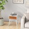Costway 1/2 PCS Nightstand with Storage Drawer Rattan Decoration Solid Wood Legs for Bedroom